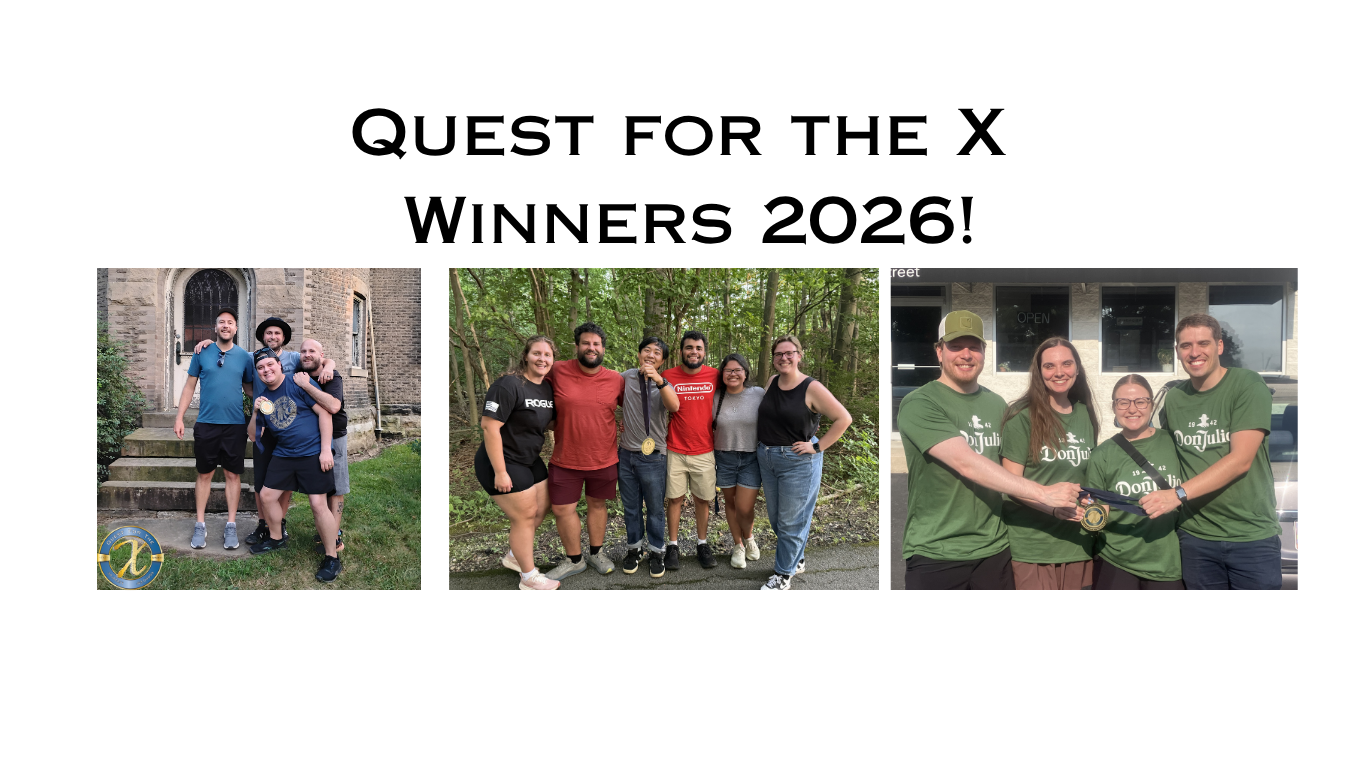 Collage of Quest for the X winners celebrating after Escape It Grandview's citywide treasure hunt in Central Ohio.